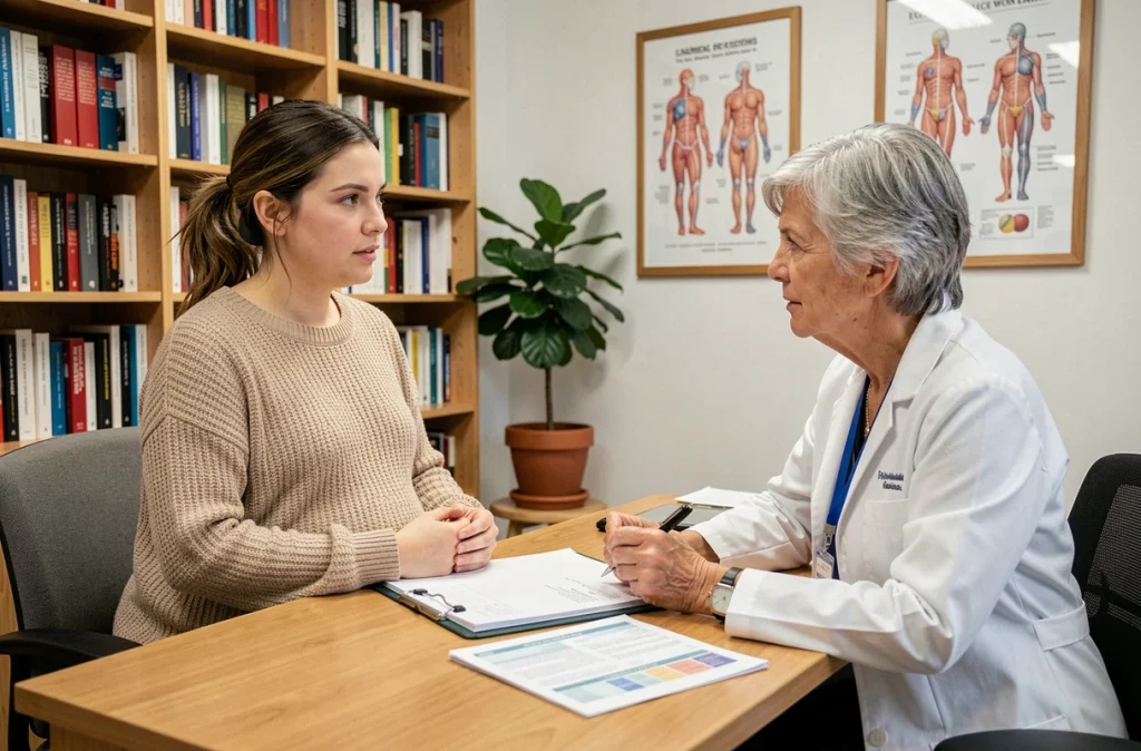 Consultation avec une sage-femme pour le suivi de grossesse et les conseils prénataux