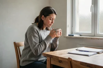 Femme épuisée assise à une table avec des documents administratifs, illustrant la dépression comme handicap invisible face aux démarches MDPH